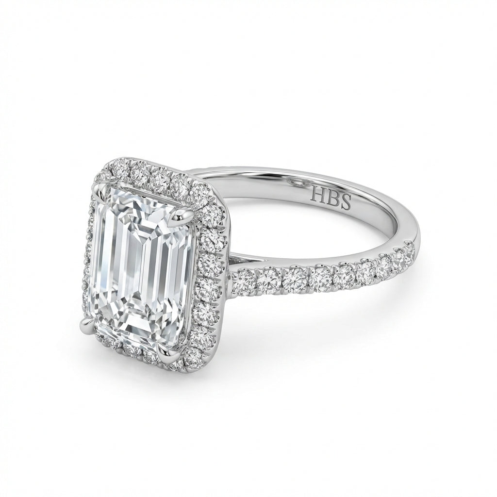 Park Avenue Grand – 5CT Emerald Halo Ring