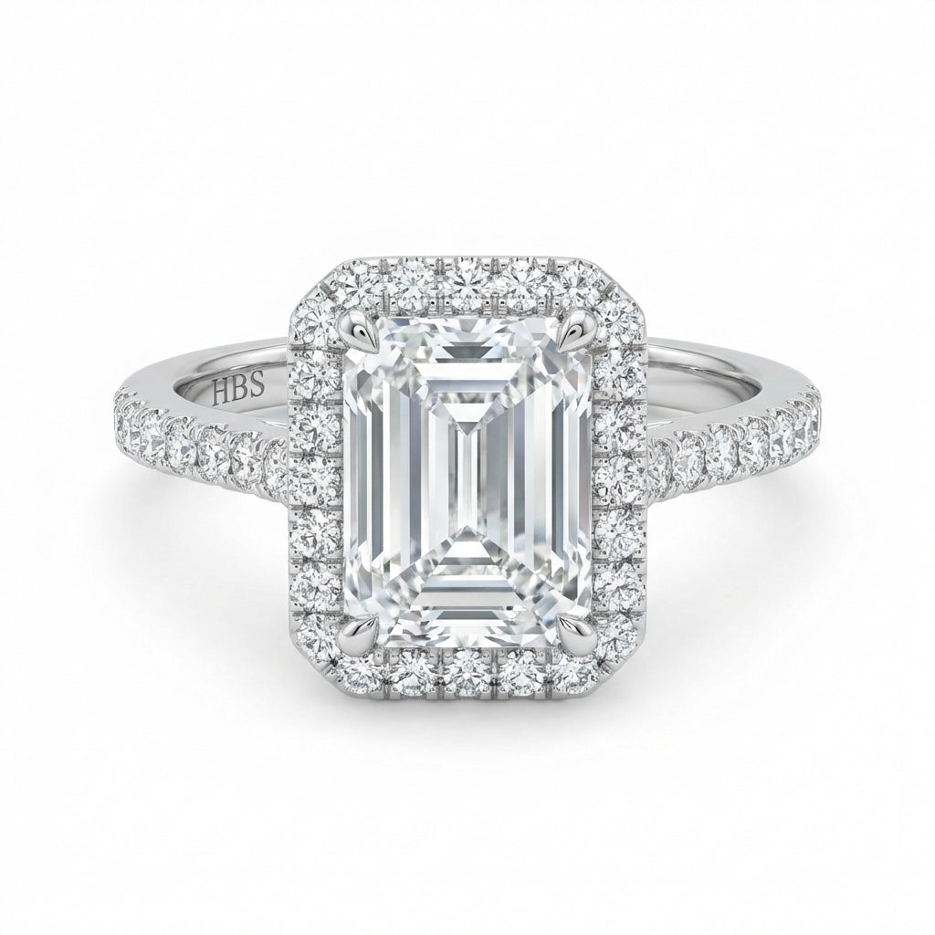 Park Avenue Grand – 5CT Emerald Halo Ring