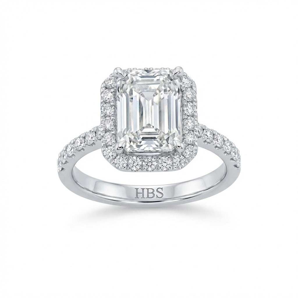 Park Avenue Grand – 5CT Emerald Halo Ring