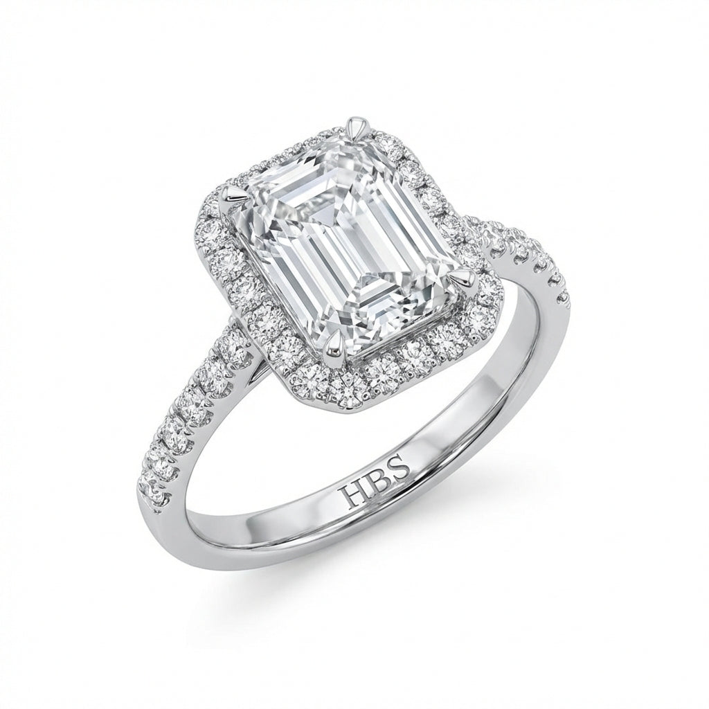 Park Avenue Grand – 5CT Emerald Halo Ring