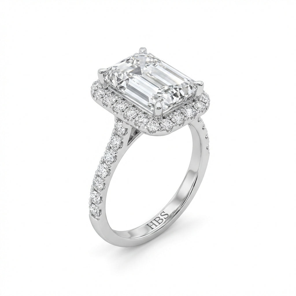 Park Avenue Grand – 5CT Emerald Halo Ring