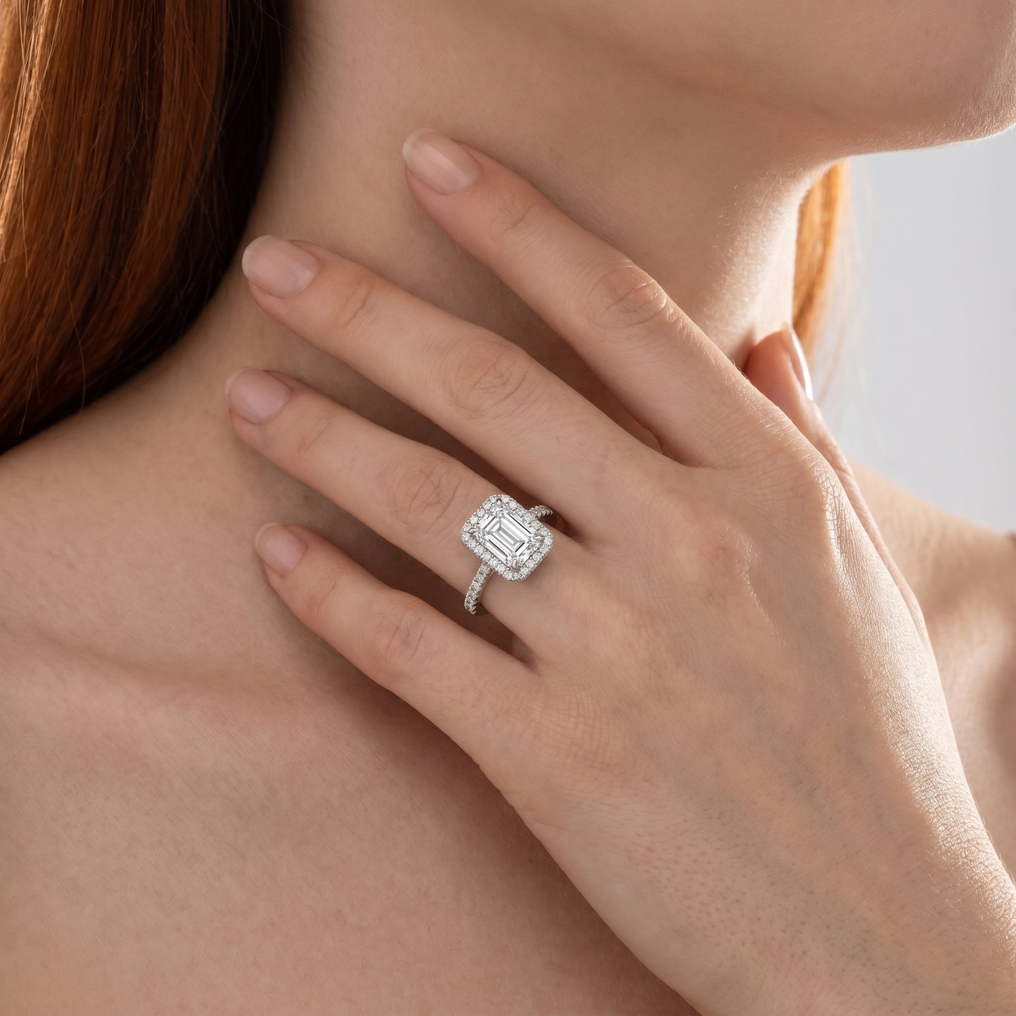 Park Avenue Grand – 5CT Emerald Halo Ring