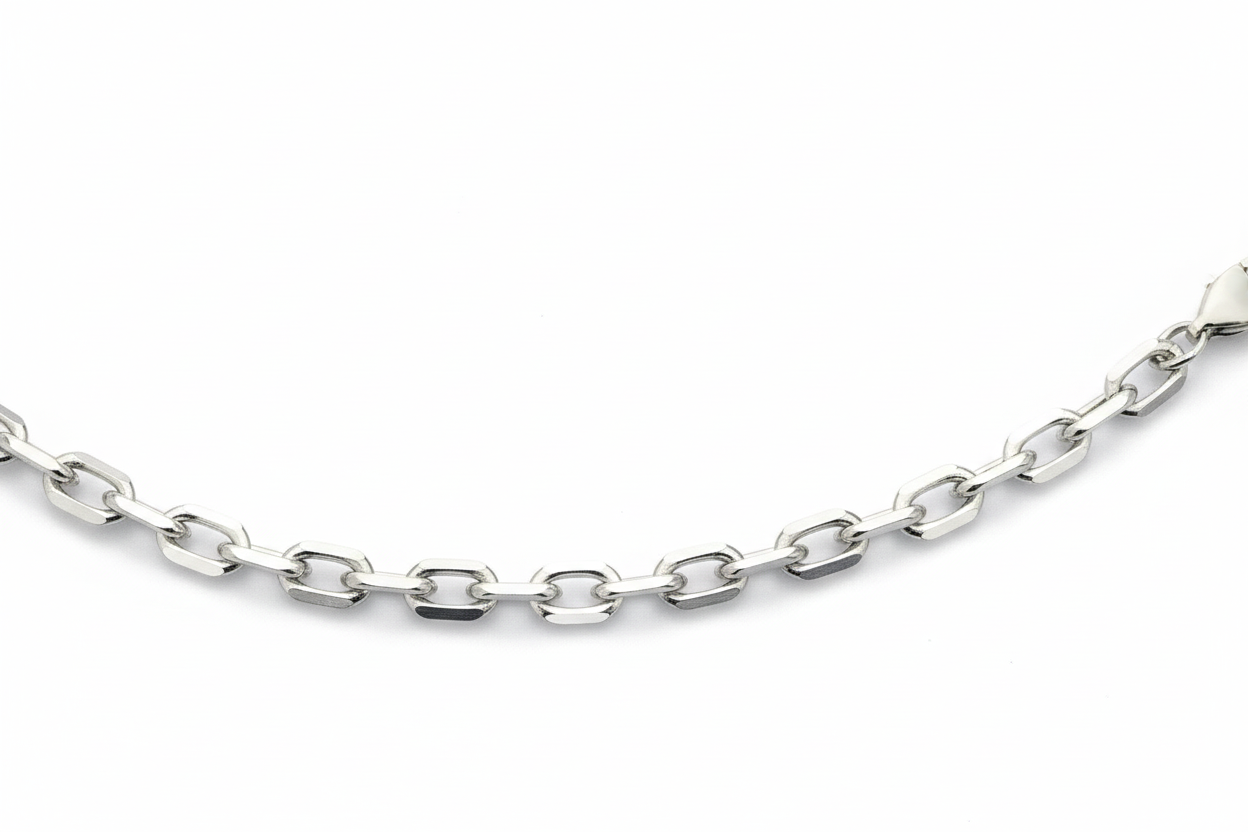Diamond Cut Cable Chain – White Gold Silver