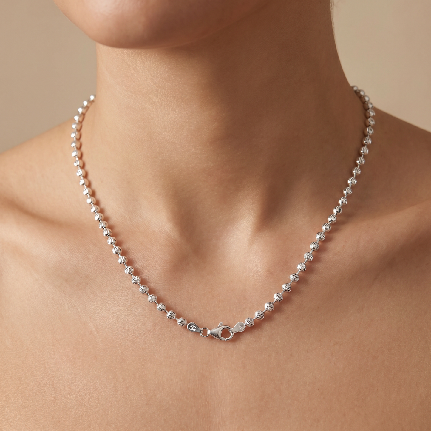 Moon Cut Beaded Chain – White Gold Silver