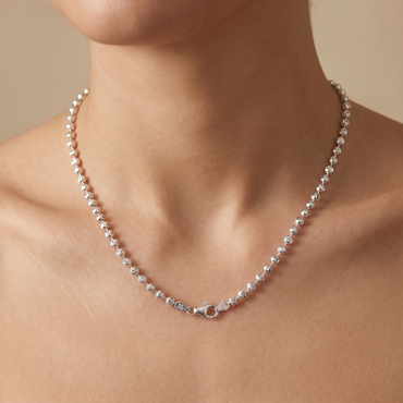 Moon Cut Beaded Chain – White Gold Silver