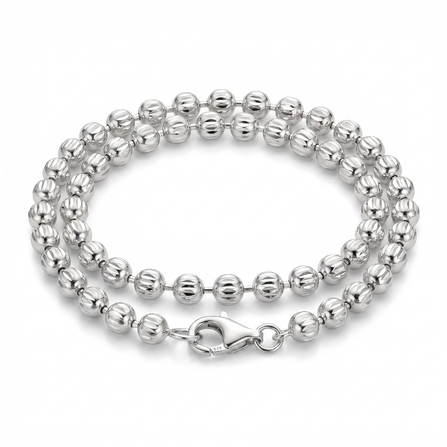 Moon Cut Beaded Chain – White Gold Silver