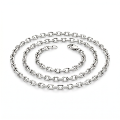 Diamond Cut Cable Chain – White Gold Silver