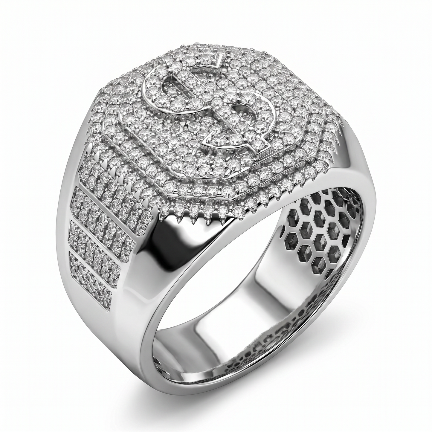 Wall Street Steel – Pavé Moissanite Power Ring