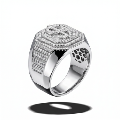 Wall Street Steel – Pavé Moissanite Power Ring